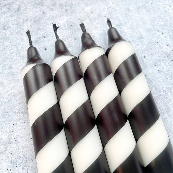Dip Dye Kerzen | Swirl schwarz-weiß | 4er Set
