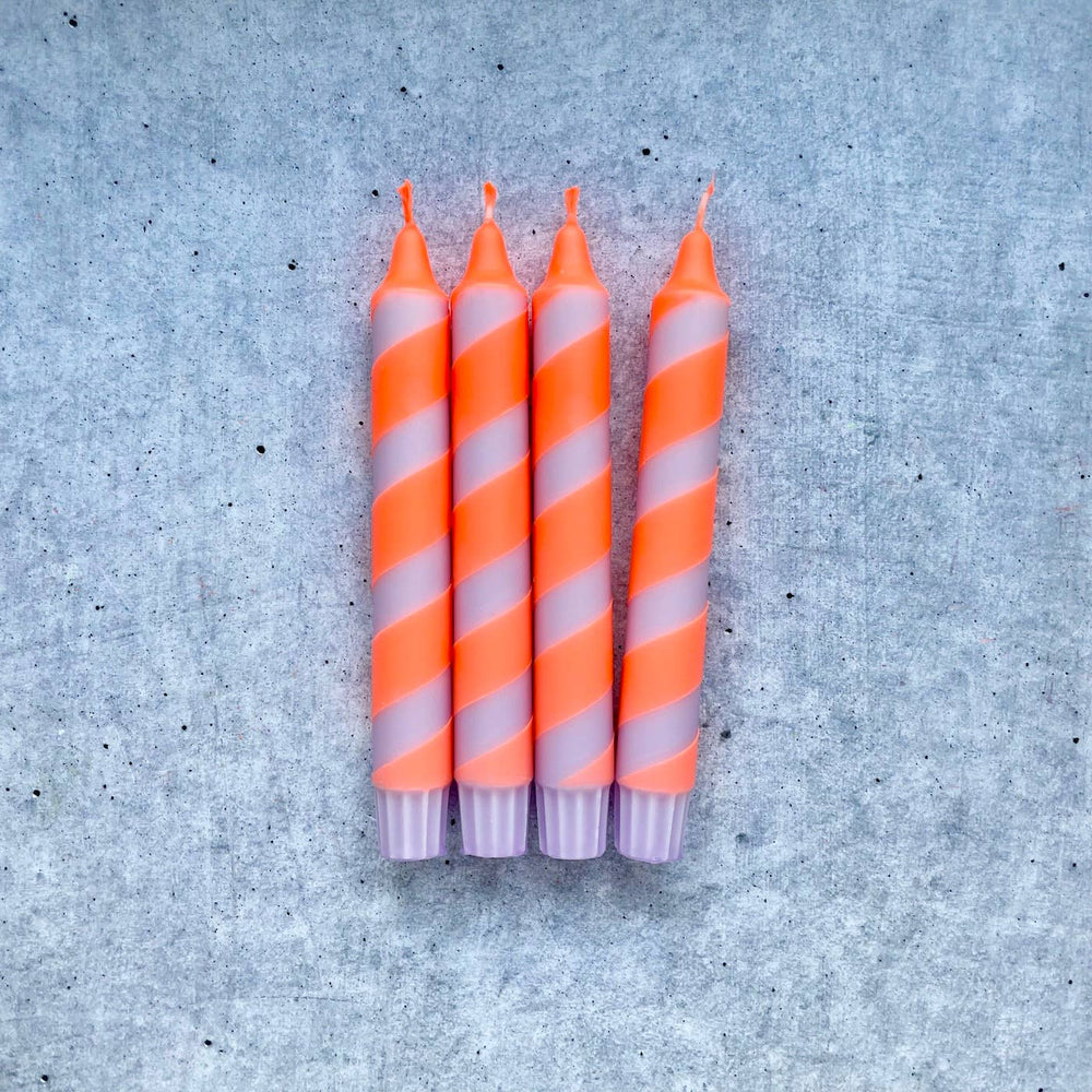 Dip Dye Kerzen Swirl | Flieder-neonorange | 4er VE 
