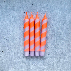 Dip Dye Kerzen Swirl | Flieder-neonorange | 4er VE 