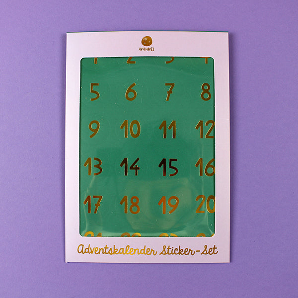 Adventskalender-Zahlensticker, grün mit Goldfolie (DIN A5)