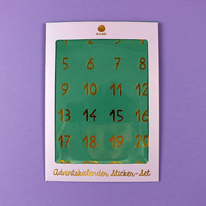 Adventskalender-Zahlensticker, grün mit Goldfolie (DIN A5)