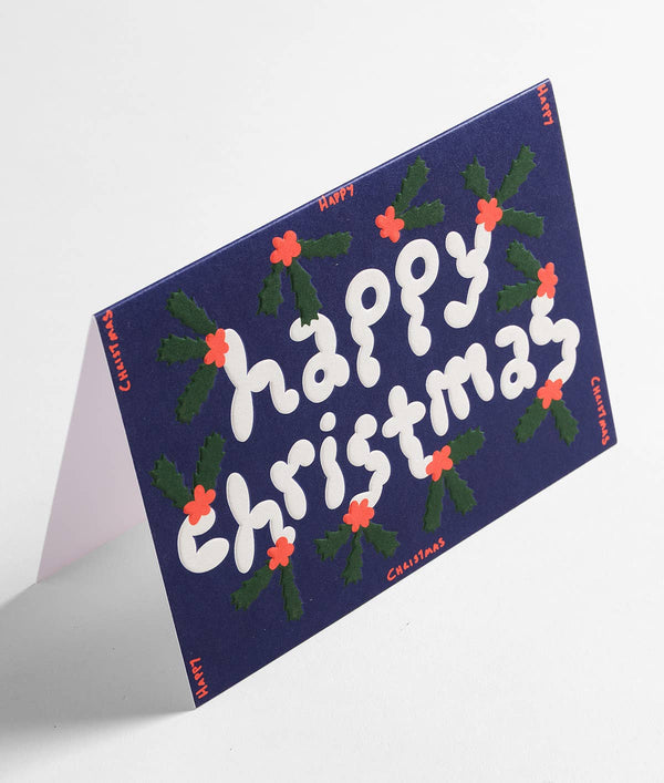 Frohe Weihnachten Stechpalme Prägekarte