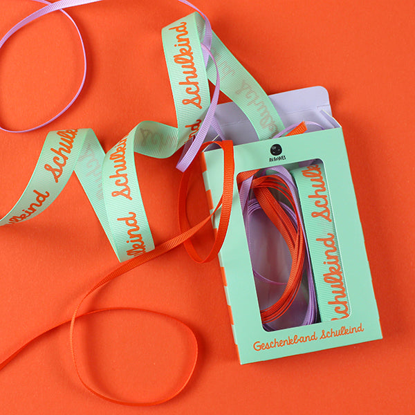 Geschenkband-Set „Schulkind“  flieder/feuerrot-orange