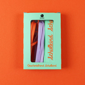 Geschenkband-Set „Schulkind“  flieder/feuerrot-orange