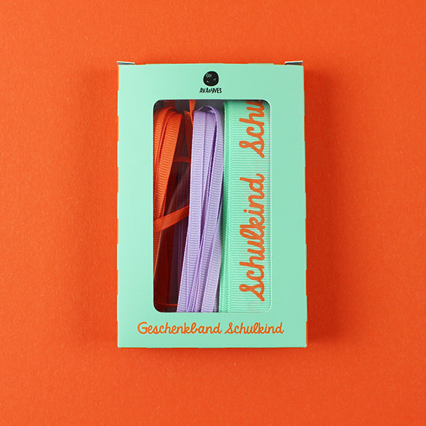 Geschenkband-Set „Schulkind“  flieder/feuerrot-orange
