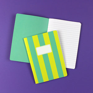 Notizheft Streifen mint/lemon, 30 Blatt, liniert, DIN A5