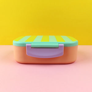 Brotdose/Lunchbox mit herausnehmbarem Einsatz – mint/gelb/apricot im Geschenkkarton