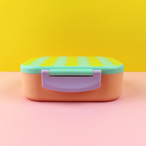 Brotdose/Lunchbox mit herausnehmbarem Einsatz – mint/gelb/apricot im Geschenkkarton