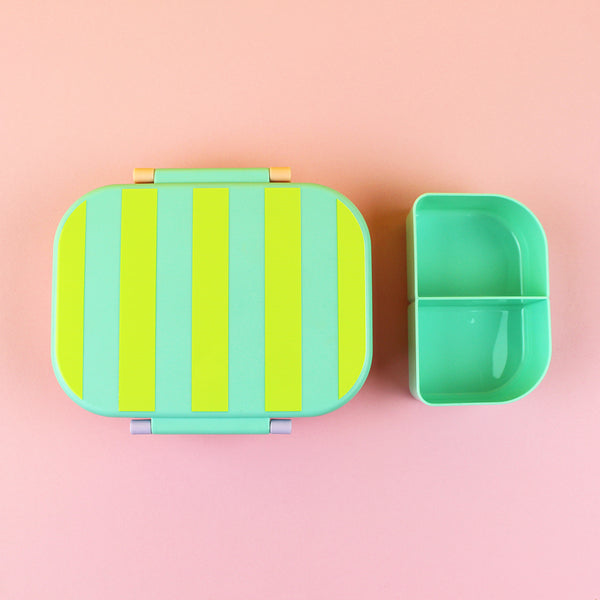 Brotdose/Lunchbox mit herausnehmbarem Einsatz – mint/gelb/apricot im Geschenkkarton