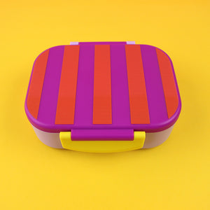 Brotdose/Lunchbox mit herausnehmbarem Einsatz,- violett/rot-flieder im Geschenkkarton