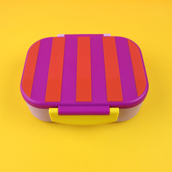 Brotdose/Lunchbox mit herausnehmbarem Einsatz,- violett/rot-flieder im Geschenkkarton