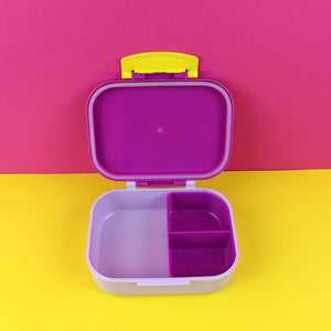 Brotdose/Lunchbox mit herausnehmbarem Einsatz,- violett/rot-flieder im Geschenkkarton