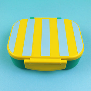 Brotdose/Lunchbox mit herausnehmbarem Einsatz, Stripes gelb/hellblau/grün inkl. Geschenkkarton
