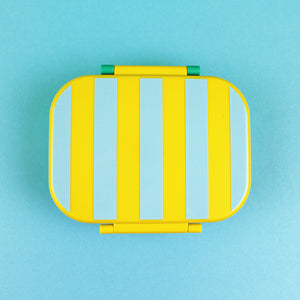 Brotdose/Lunchbox mit herausnehmbarem Einsatz, Stripes gelb/hellblau/grün inkl. Geschenkkarton