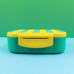 Brotdose/Lunchbox mit herausnehmbarem Einsatz, Stripes gelb/hellblau/grün inkl. Geschenkkarton