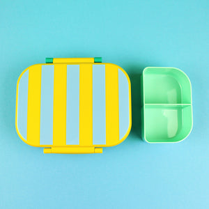 Brotdose/Lunchbox mit herausnehmbarem Einsatz, Stripes gelb/hellblau/grün inkl. Geschenkkarton