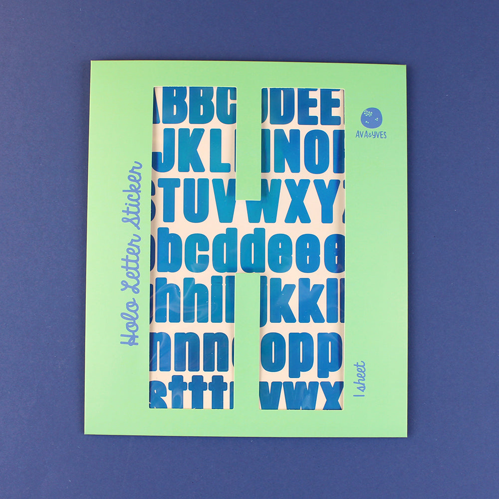 Buchstaben-Sticker mit Holo-Effekt, blau