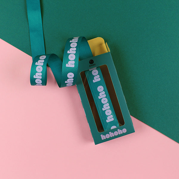 Geschenkband „hohoho“, petrol/flieder (Länge: 5m)