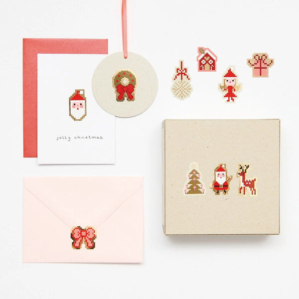 Mini-Sticker Weihnachtsfiguren Pixel 120 Stück ca. Ø 2,5cm