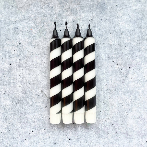 Dip Dye Kerzen | Swirl schwarz-weiß | 4er Set