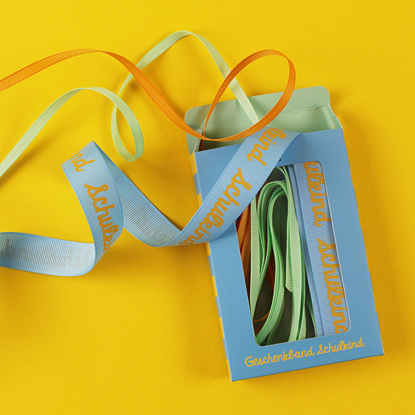 Geschenkband-Set „Schulkind“  türkis / gelb / mint