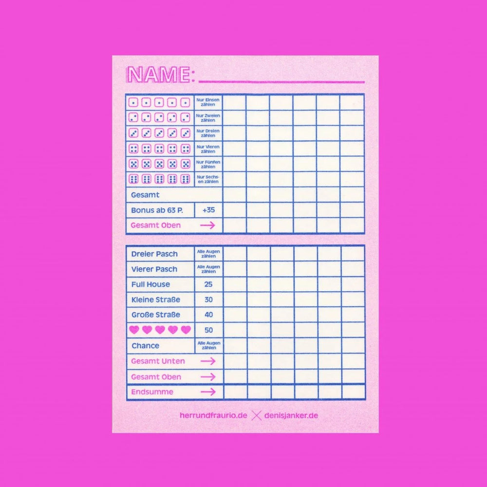 Würfelspiel Block "pink-blau"