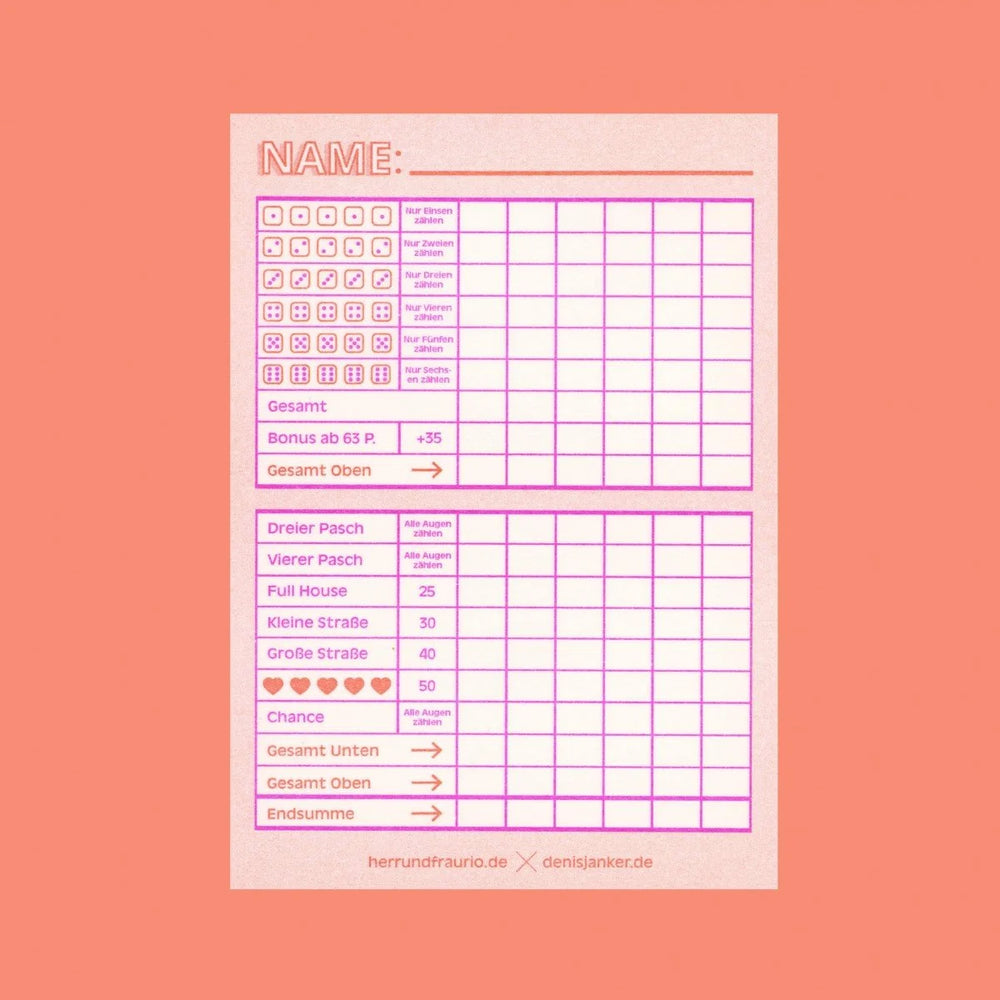 Würfelspiel Block "neonorange-pink"