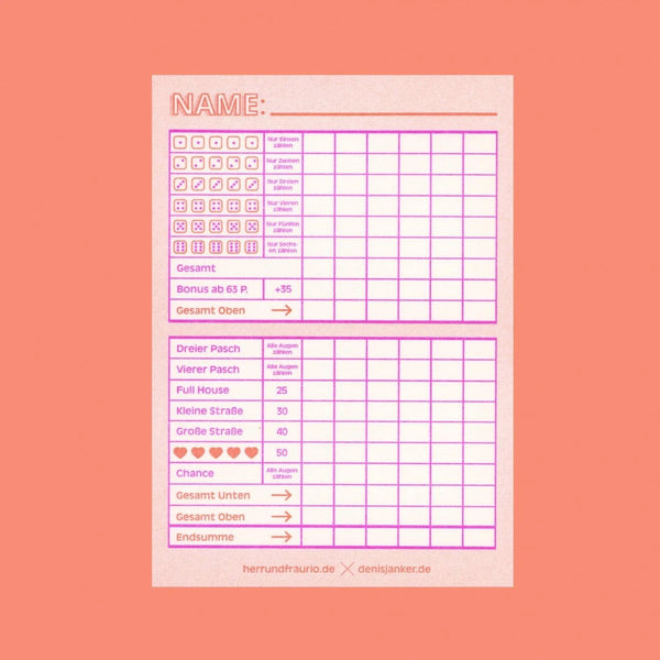 Würfelspiel Block "neonorange-pink"