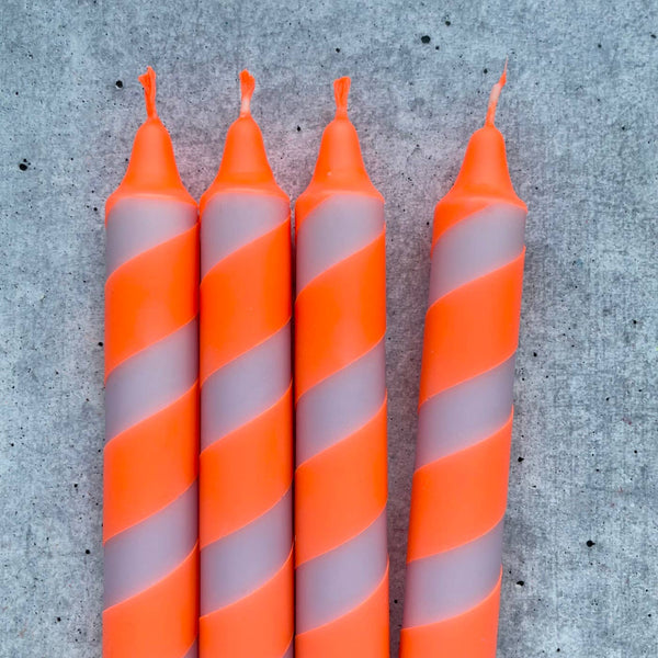 Dip Dye Kerzen Swirl | Flieder-neonorange | 4er VE 
