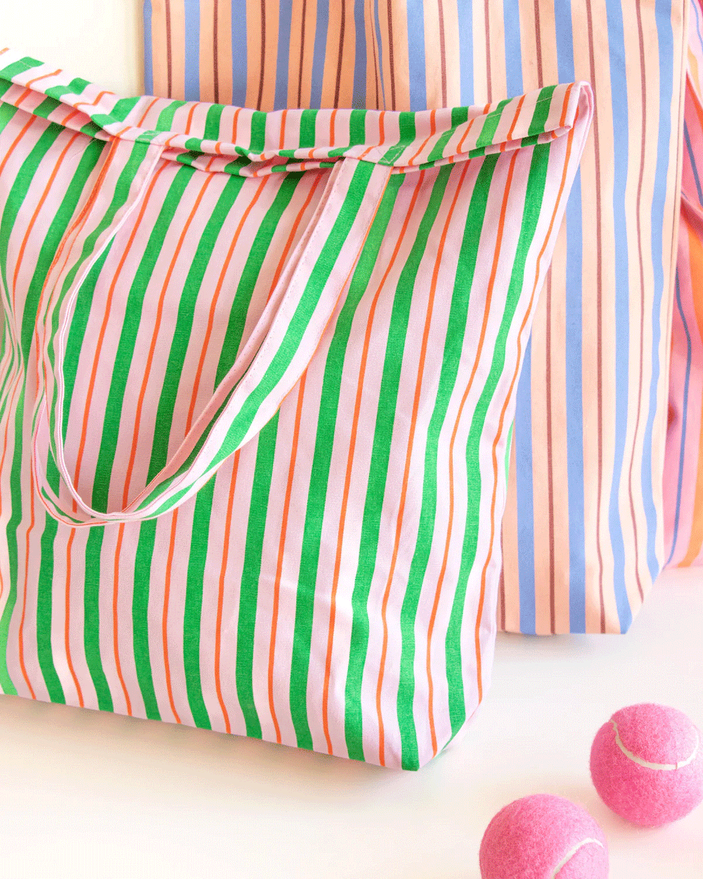 Baumwolltasche gestreift rosa-grün