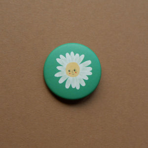 Blumen Button 37 mm mit Gesicht – Illustration Swantje Hinrichsen – matt – made in Germany