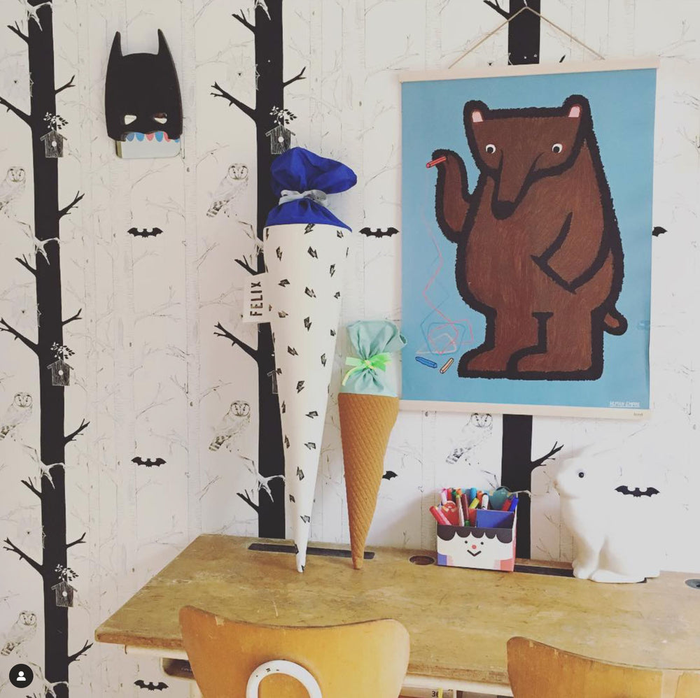 Handgemachte, nachhaltige Schultüte aus Stoff mit Blitz‑Motiv und Namenslabel, tinyday