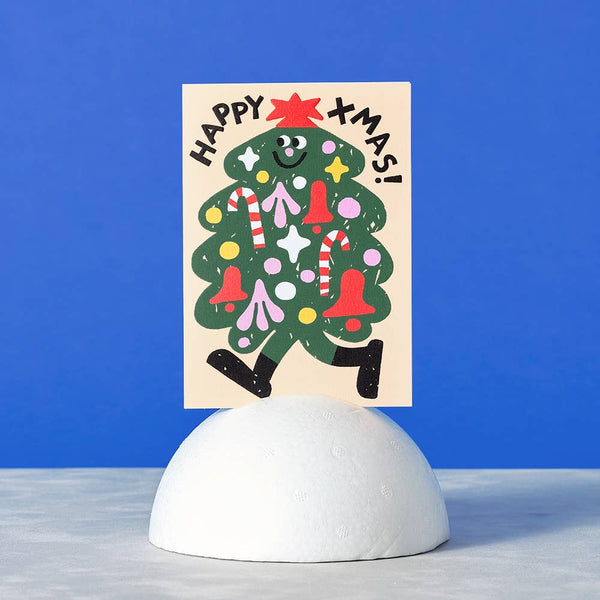 Weihnachtskarte mit geprägtem 'Happy Xmas'-Weihnachtsbaum