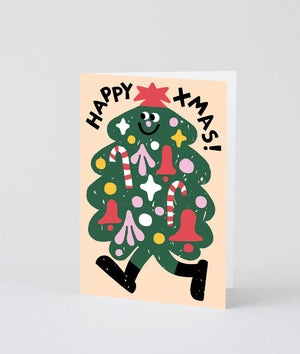 Weihnachtskarte mit geprägtem 'Happy Xmas'-Weihnachtsbaum