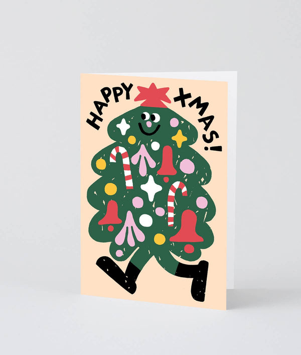 Weihnachtskarte mit geprägtem 'Happy Xmas'-Weihnachtsbaum
