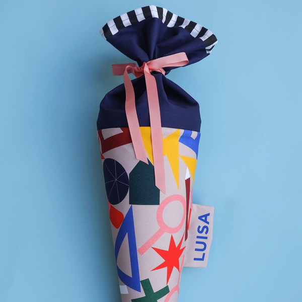 Schultüte aus Stoff  nicenicenice x tinyday  Motiv: Schoolstuff beige