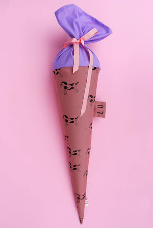 Schultüte aus Stoff in Mauve mit süßem Pferde-Motiv zur Einschulung