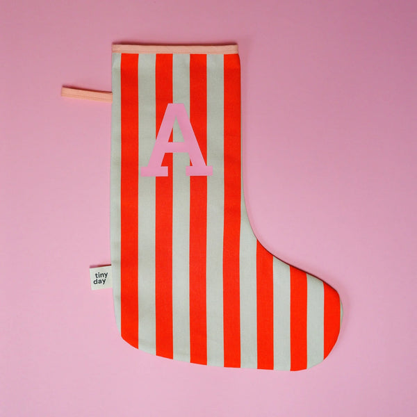 Gestreifter Nikolausstrumpf "rot-beige" – personalisierbar mit Initiale