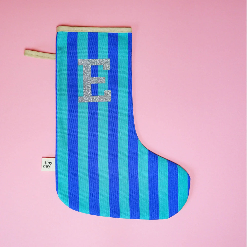 Gestreifter Nikolausstrumpf "blau-grün" – personalisierbar mit Initiale