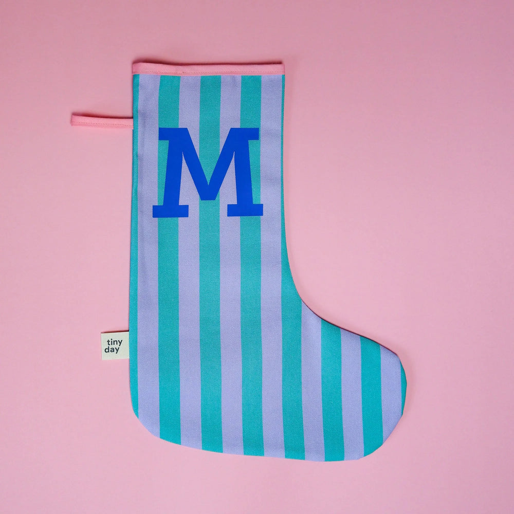 Gestreifter Nikolausstrumpf "flieder-grün"  – personalisierbar mit Initiale