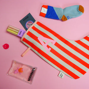 Gestreifter Nikolausstrumpf "rot-beige" – personalisierbar mit Initiale