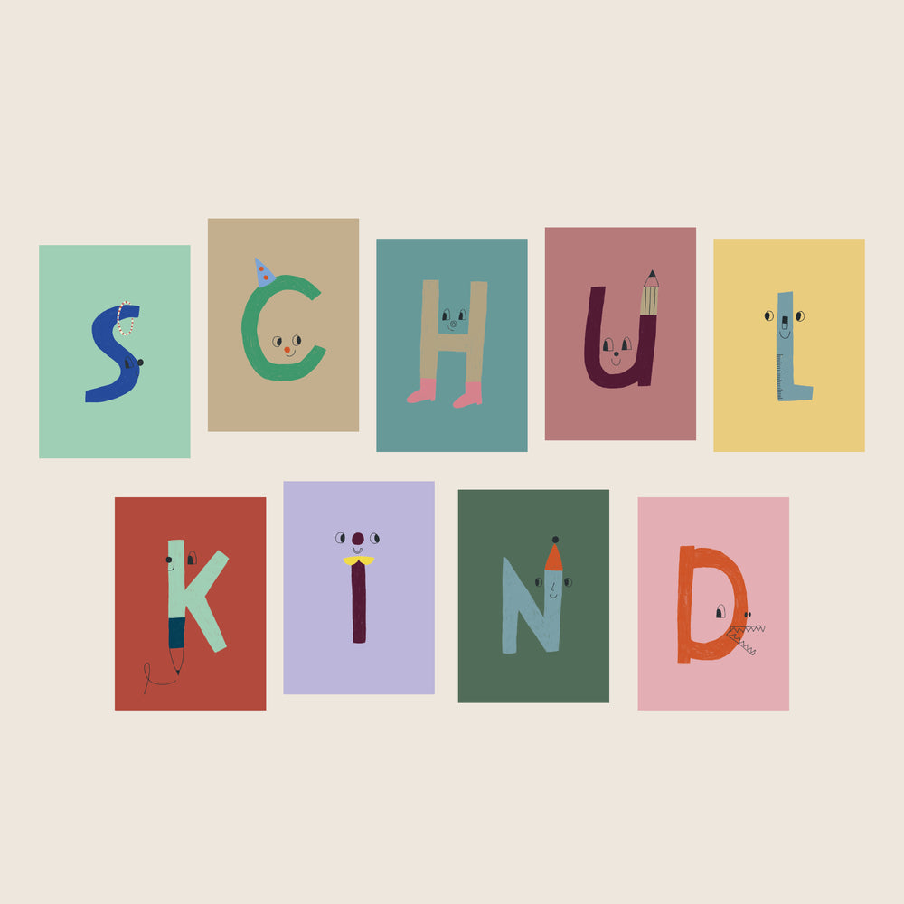 Postkarten-Set Schulkind Girlande