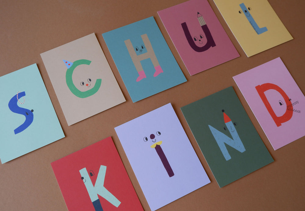 Postkarten-Set Schulkind Girlande