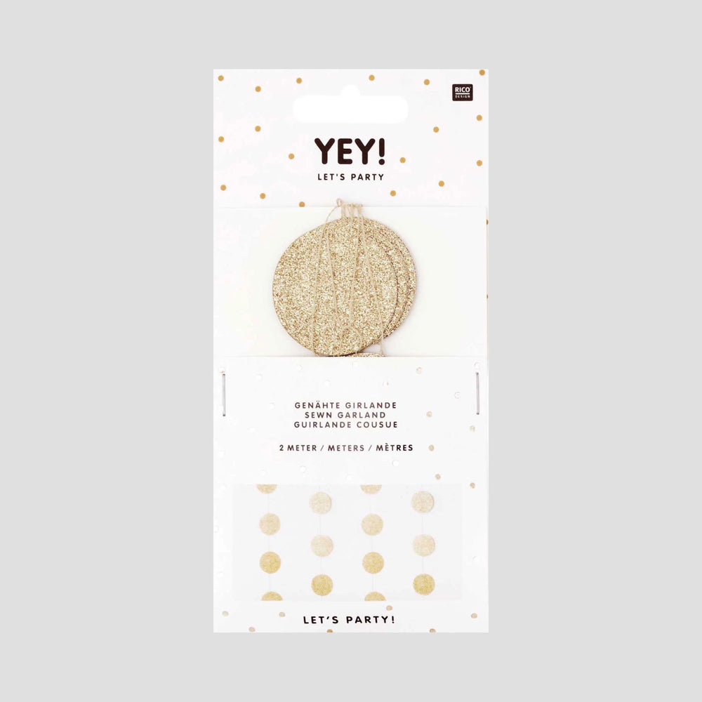 Genähte Girlande Kreise gold-glitzer