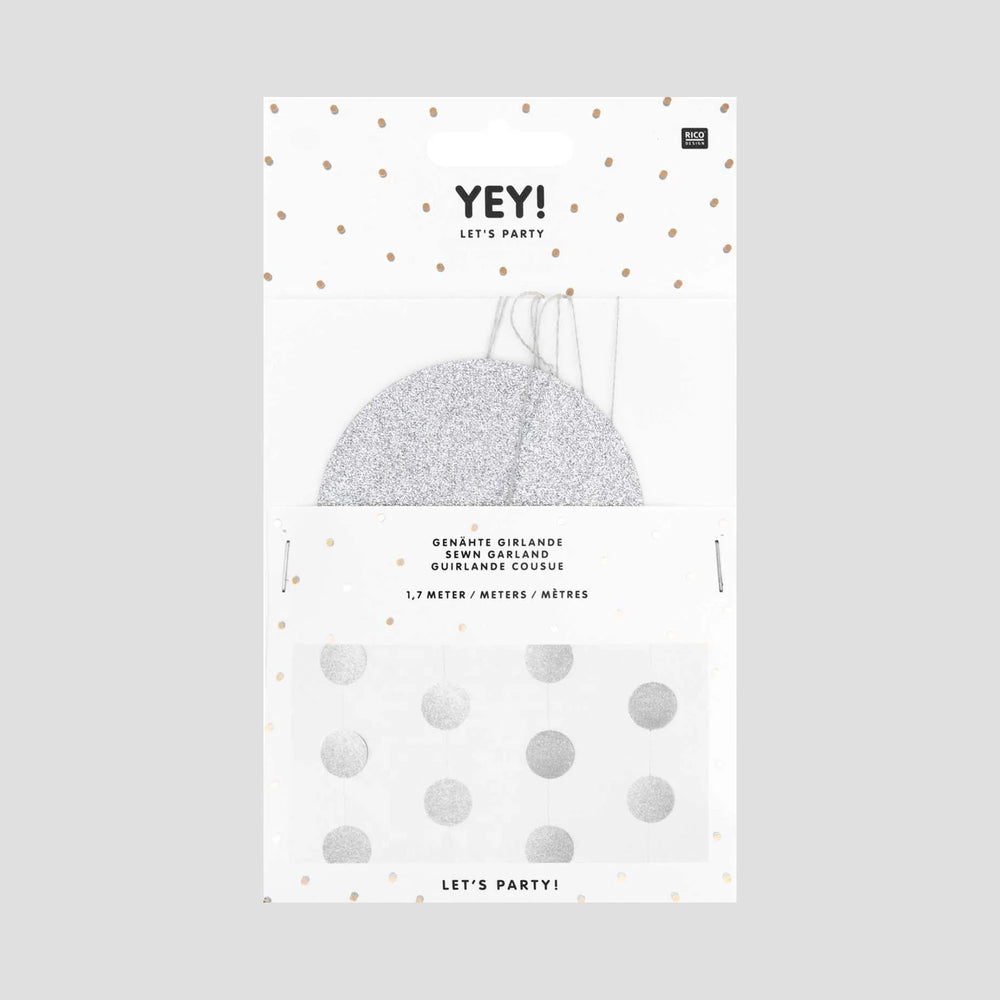 Genähte Girlande Kreise 8 cm, 1,7 m "glitter Silber"