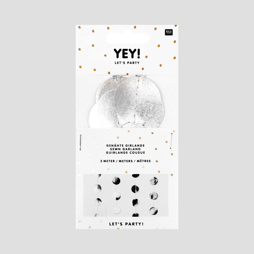 Genähte Girlande Kreise 8 cm, 1,7 m "silber"