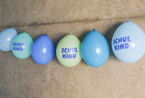 Bio-Schulkind Luftballon 6er Set | blau-Mix | Kopfdruck | Dekoration zur Einschulung | 100% Naturkautschuk