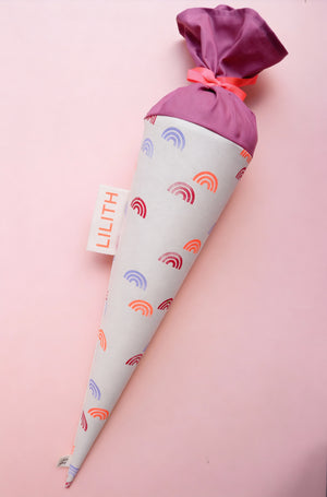 Schultüte aus Stoff – Motiv Regenbogen bunt