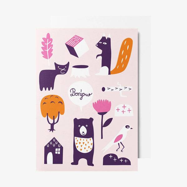 Klappkarte "Waldtiere rosa" | Unter Pinien