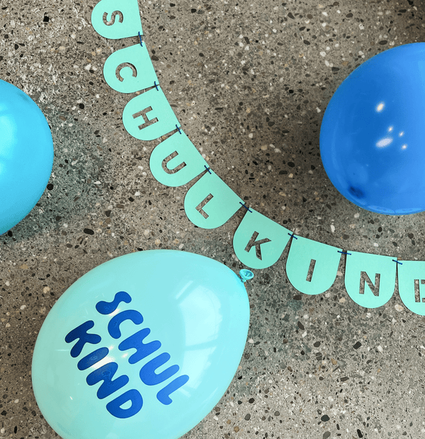 Bio-Schulkind Luftballon 6er Set | blau-Mix | Kopfdruck | Dekoration zur Einschulung | 100% Naturkautschuk